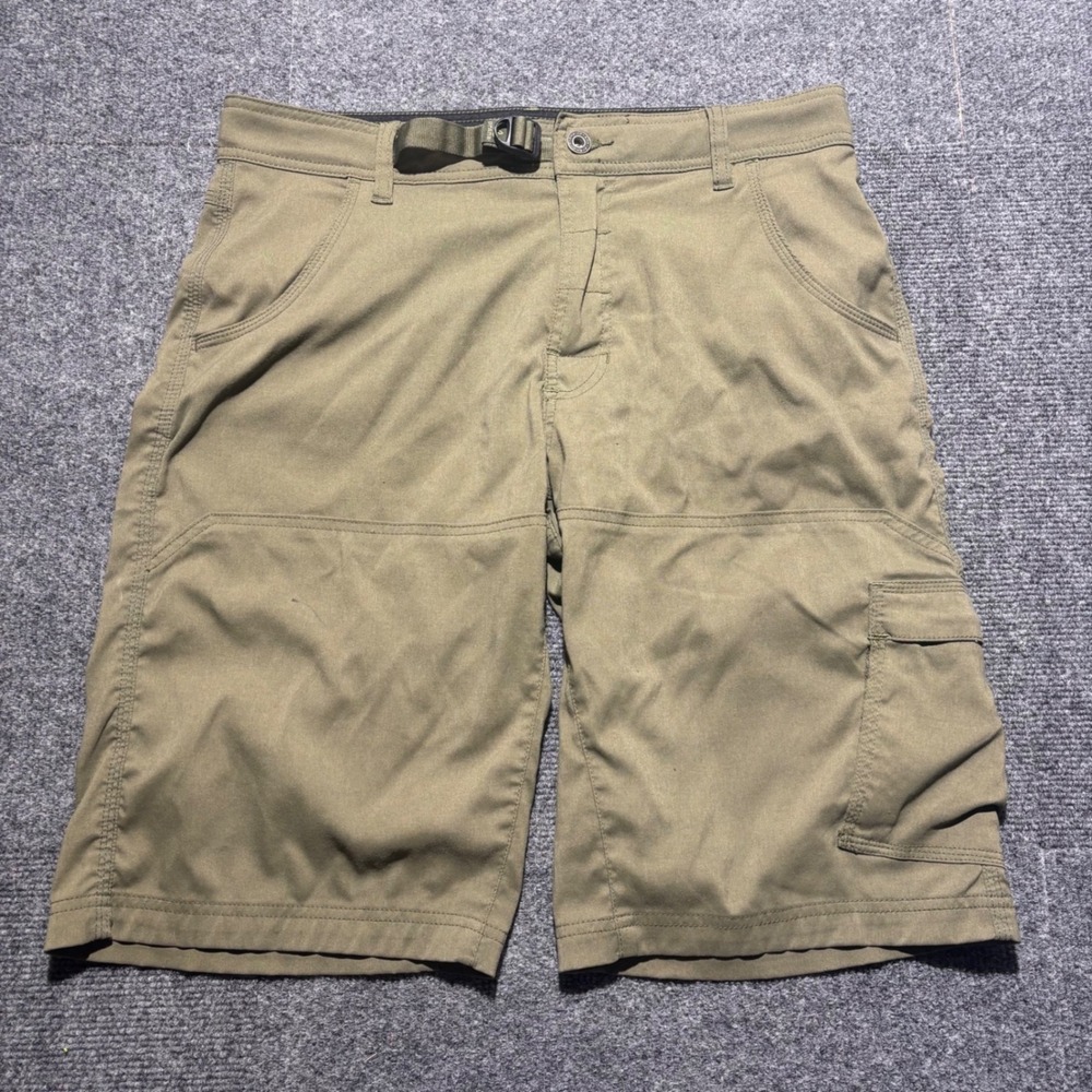 Prana Zion Mens Olive Green Stretch Cargo Hiking Shorts Size S Built In Belt
